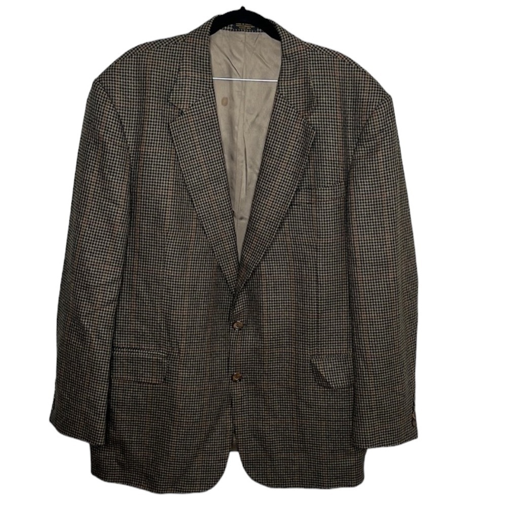 Oscar de la Renta Brown Tweed Silk Wool 2 Button Sportscoat Blazer Sz 46L SPOT